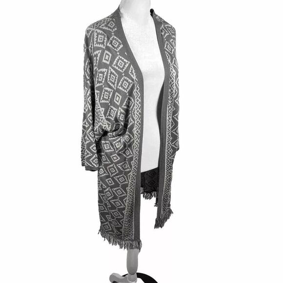 Skies are Blue Stitch Fix Grey White Cardigan Sweater Duster Large Casual - Picture 1 of 7